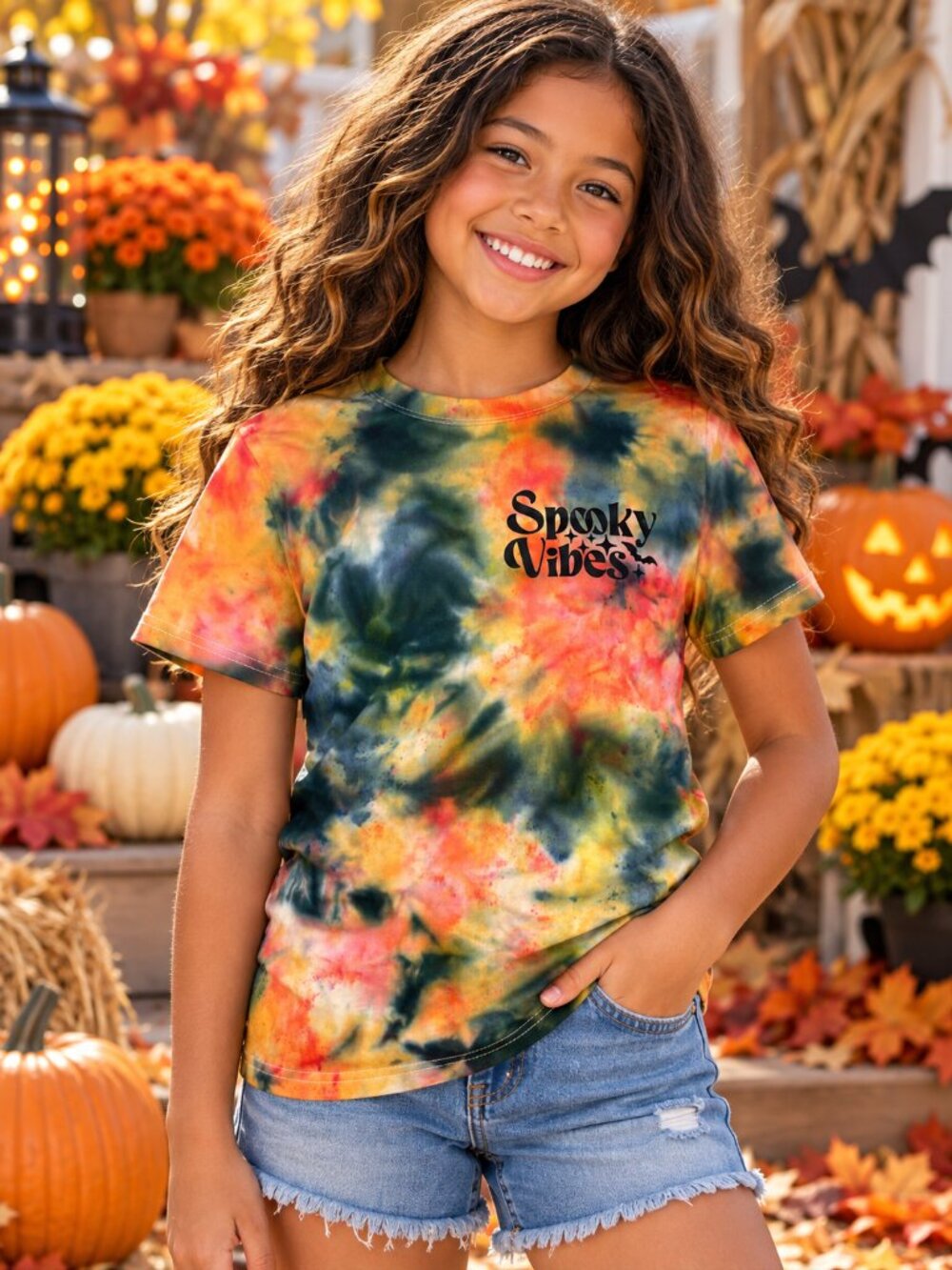 Bella Canvas Handmade Tie Dye Spooky Vibes Tee Size M 10-12